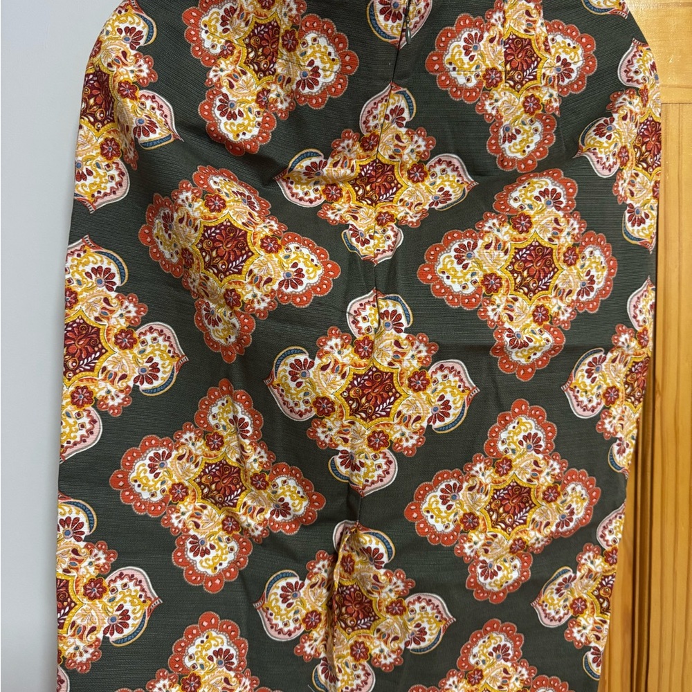 LOFT Green and Orange Midi Pencil Skirt